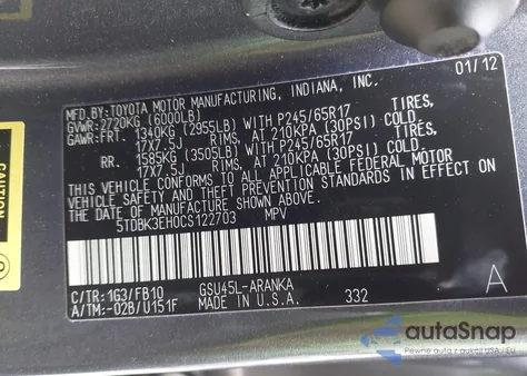2012 Toyota Highlander Base V6/Se V6 from USA, damaged, VIN 5TDBK3EH0CS122703
